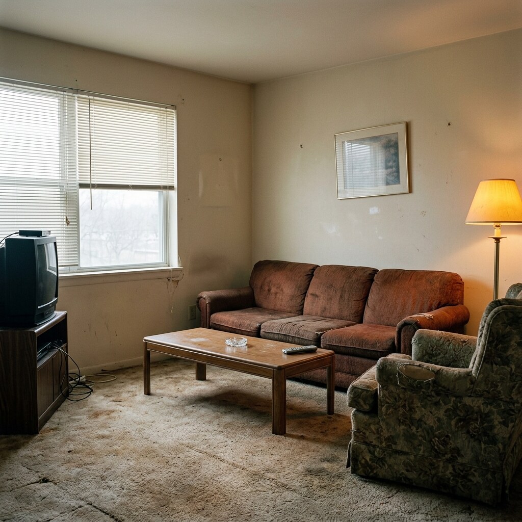 Dull dated rental room before