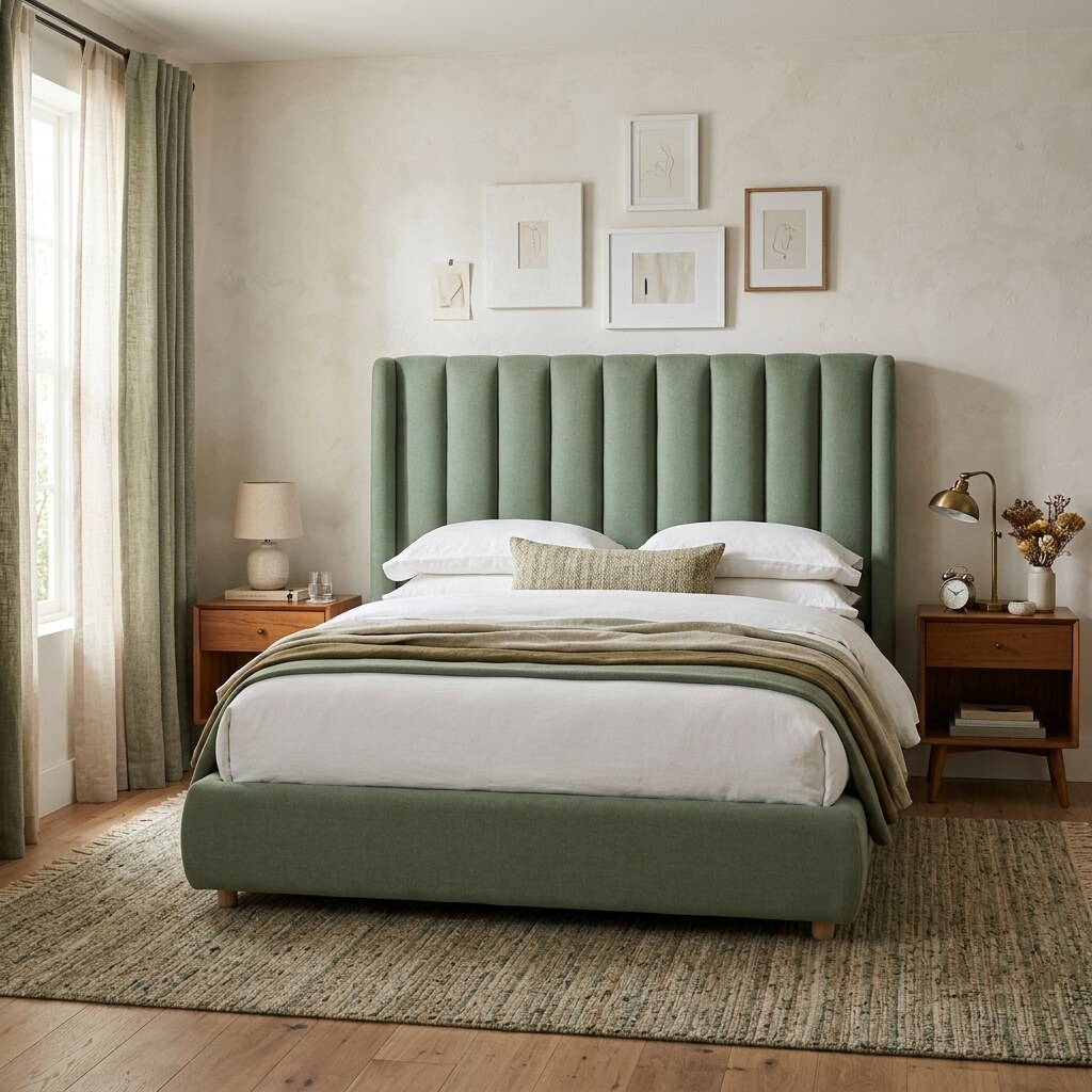 the same bed styled into a real, decorated bedroom