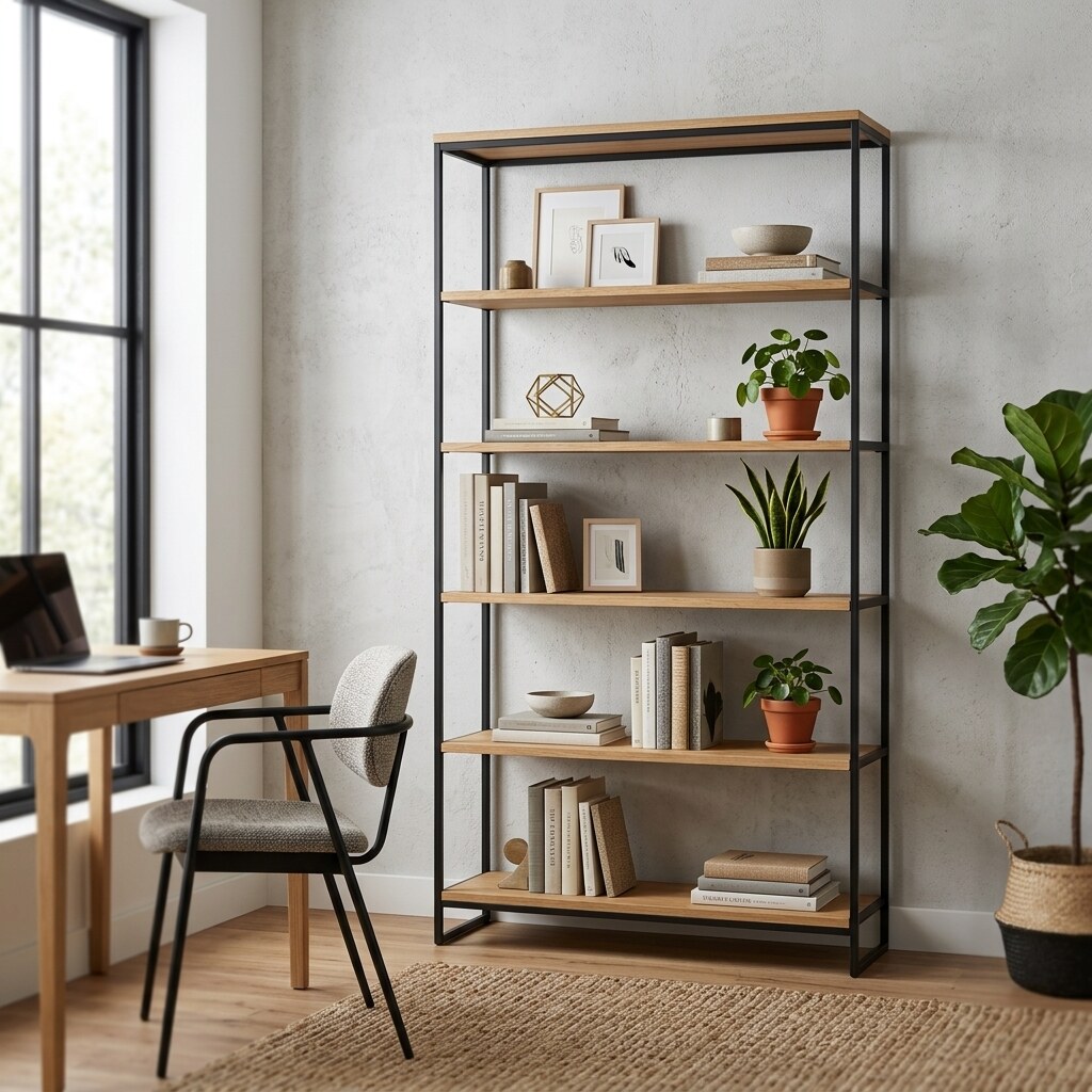 Bookshelf styled in a real room