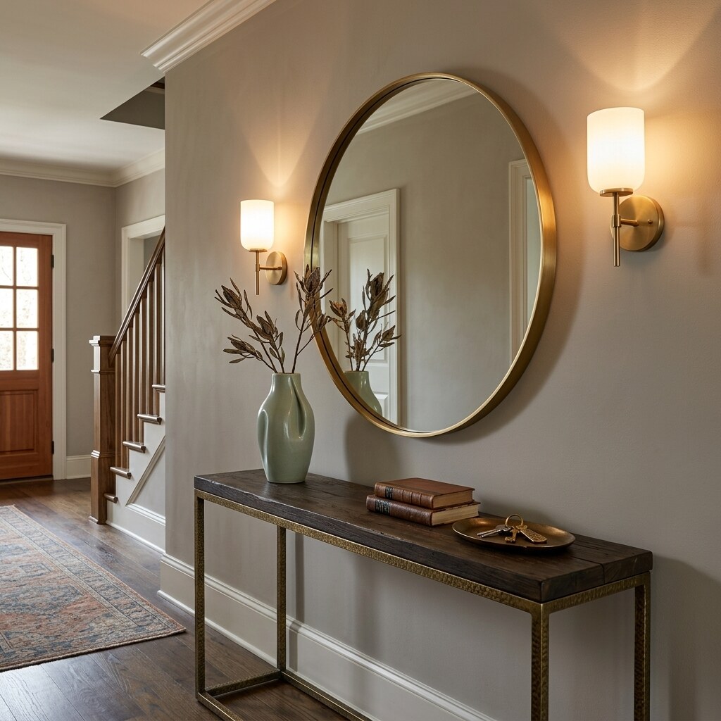 the same mirror styled into a real, decorated entryway