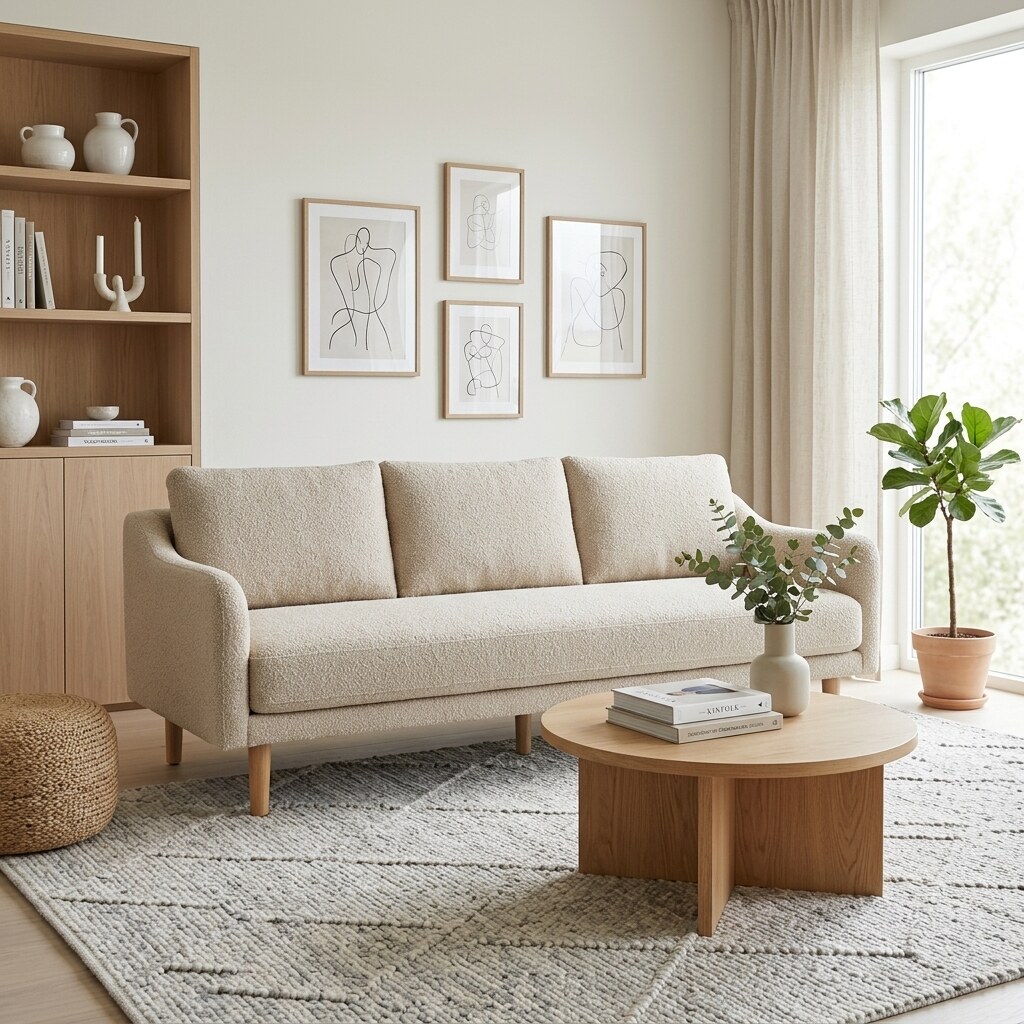 the same sofa styled into a real, decorated living room