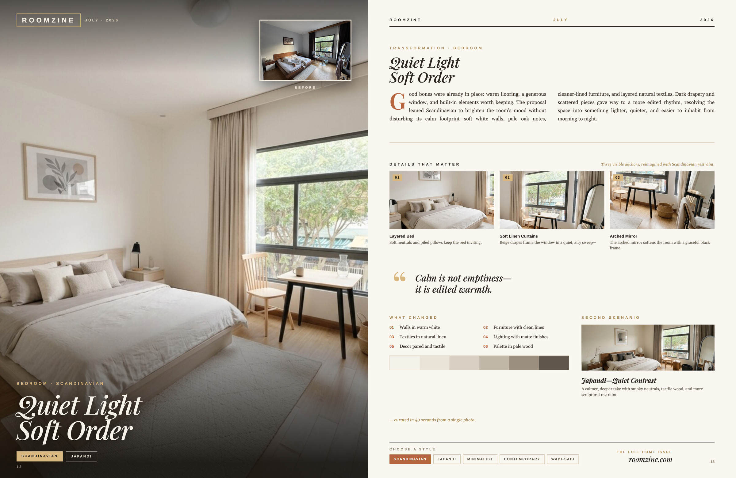 Bedroom magazine spread