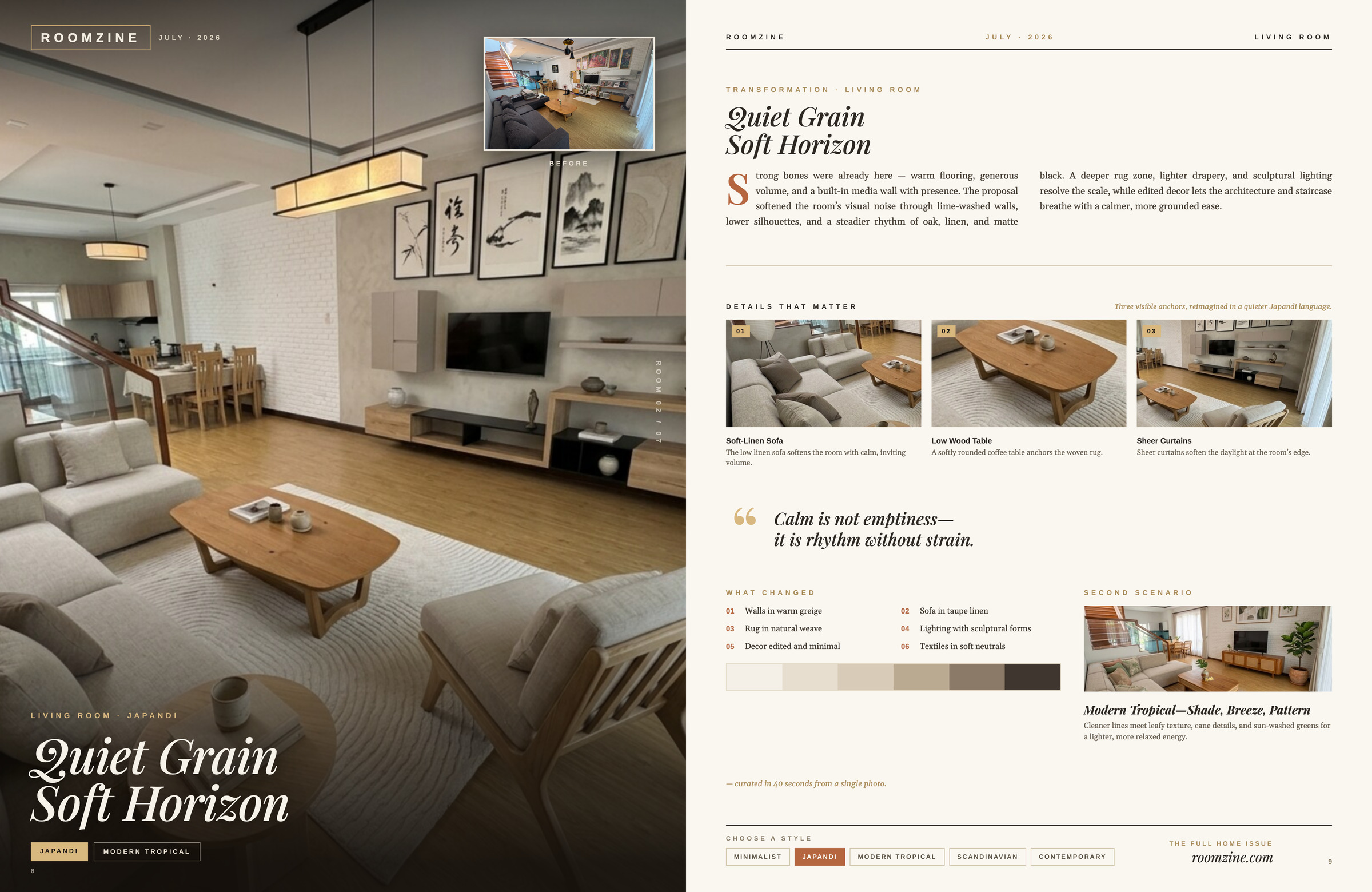 Living room magazine spread